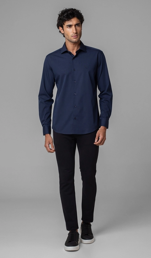 Camisa Manga Longa Fio a Fio Slim