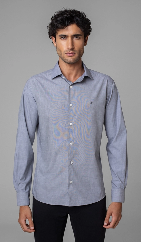 Camisa Manga Longa Fio a Fio Slim