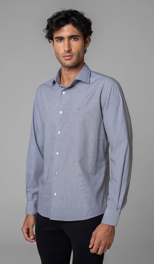 Camisa Manga Longa Fio a Fio Slim