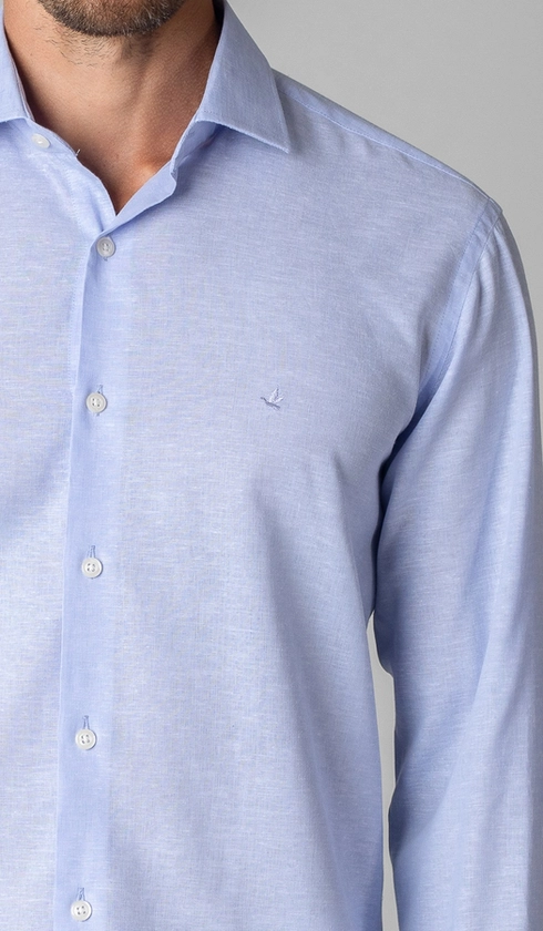 Camisa Manga Longa Linho com Algodão Lisa Slim