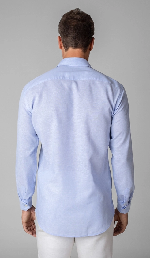 Camisa Manga Longa Linho com Algodão Lisa Slim