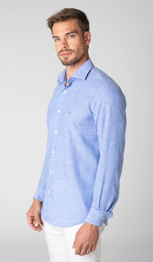 Camisa Manga Longa Linho com Algodão Lisa Slim