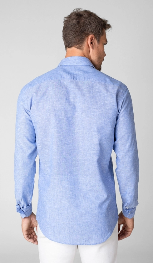 Camisa Manga Longa Linho com Algodão Lisa Slim