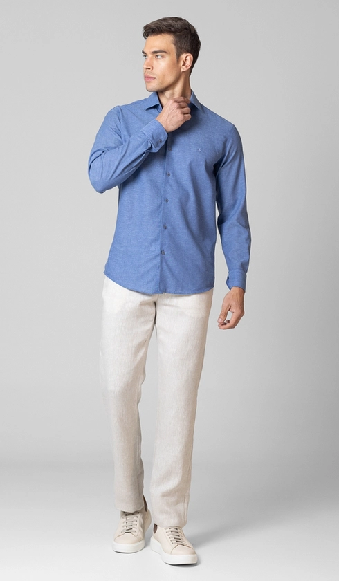 Camisa Manga Longa Linho/algodão Premium Lisa Slim