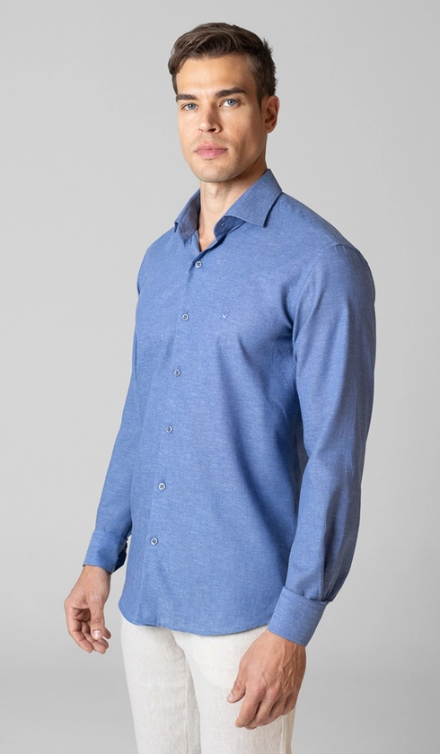 Camisa Manga Longa Linho/algodão Premium Lisa Slim