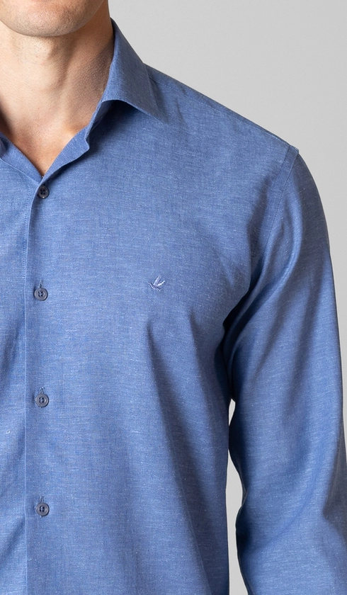 Camisa Manga Longa Linho/algodão Premium Lisa Slim
