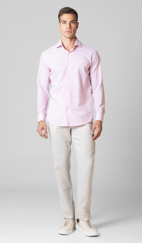 Camisa Manga Longa Linho/algodão Premium Lisa Slim