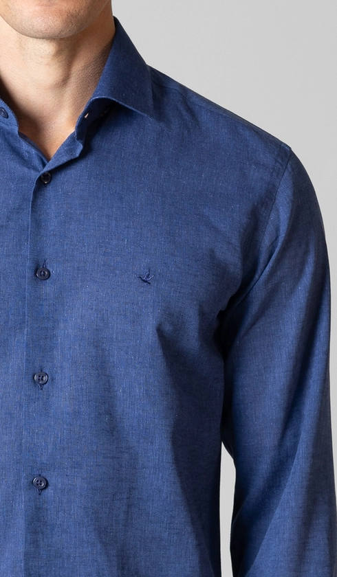 Camisa Manga Longa Linho/algodão Premium Lisa Slim