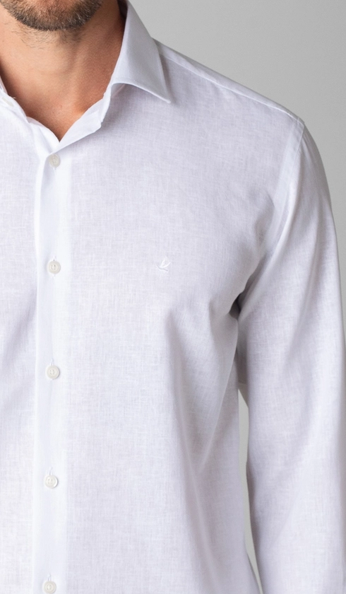 Camisa Manga Longa Linho com Algodão Lisa Slim