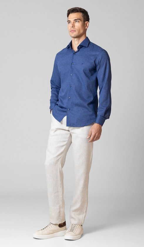 Camisa Manga Longa Linho/algodão Premium Lisa Slim