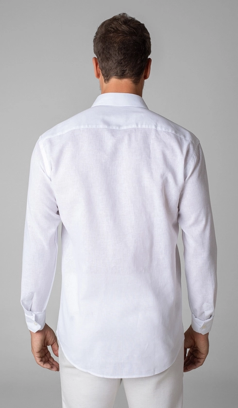 Camisa Manga Longa Linho com Algodão Lisa Slim