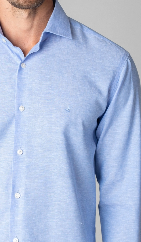Camisa Manga Longa Linho com Algodão Lisa Slim