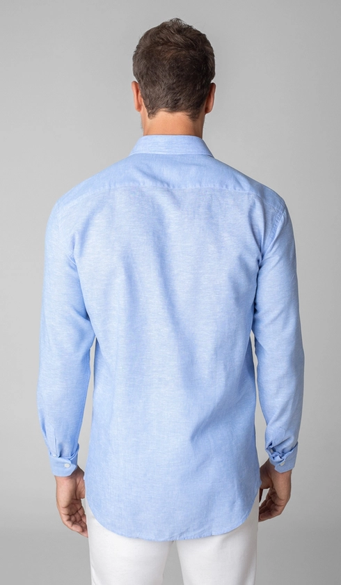 Camisa Manga Longa Linho com Algodão Lisa Slim