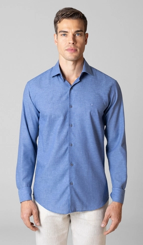 Camisa Manga Longa Linho/algodão Premium Lisa Slim