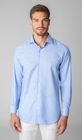 Camisa Manga Longa Linho com Algodão Lisa Slim