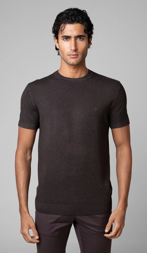 T-Shirt Manga Curta Gola Careca Malha Tricot