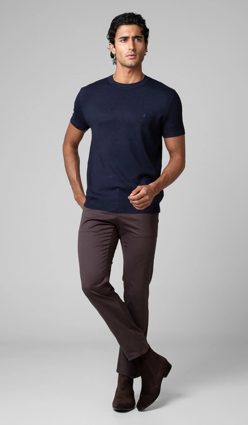 T-Shirt Manga Curta Gola Careca Malha Tricot