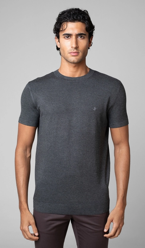 T-Shirt Manga Curta Gola Careca Malha Tricot