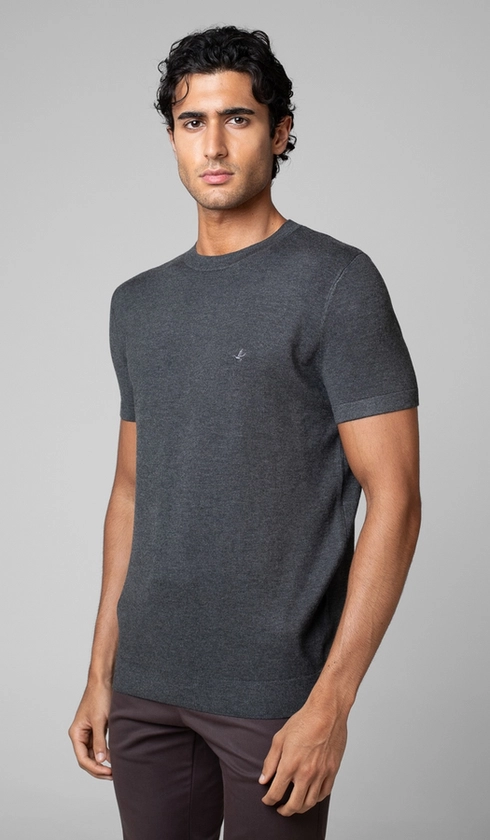 T-Shirt Manga Curta Gola Careca Malha Tricot