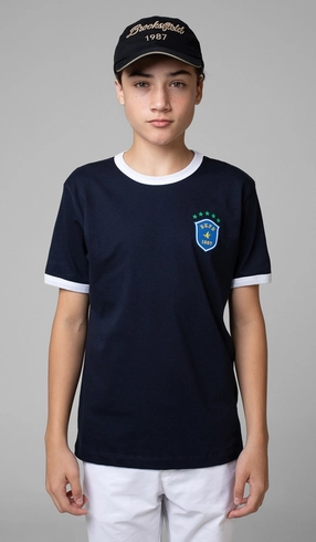 T-Shirt Manga Curta Vintage Copa Brasão