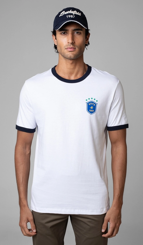 T-Shirt Manga Curta Vintage Copa Brasão
