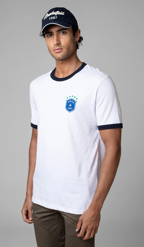 T-Shirt Manga Curta Vintage Copa Brasão