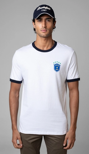 T-Shirt Manga Curta Vintage Copa Brasão
