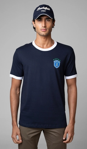 T-Shirt Manga Curta Vintage Copa Brasão