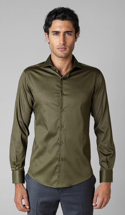 Camisa Social Manga Longa Cetim Lisa Slim