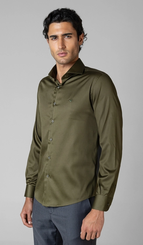 Camisa Social Manga Longa Cetim Lisa Slim