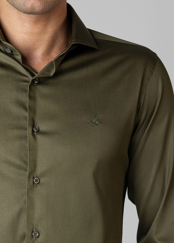 Camisa Social Manga Longa Cetim Lisa Slim
