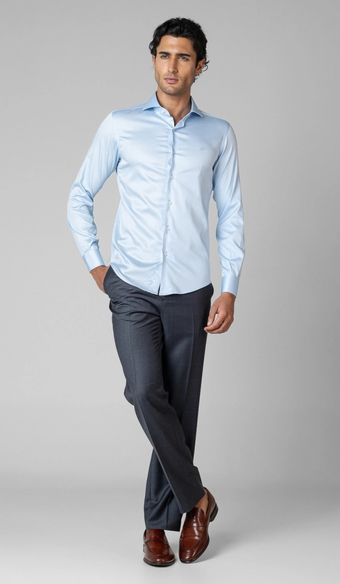 Camisa Social Manga Longa Cetim Lisa Slim