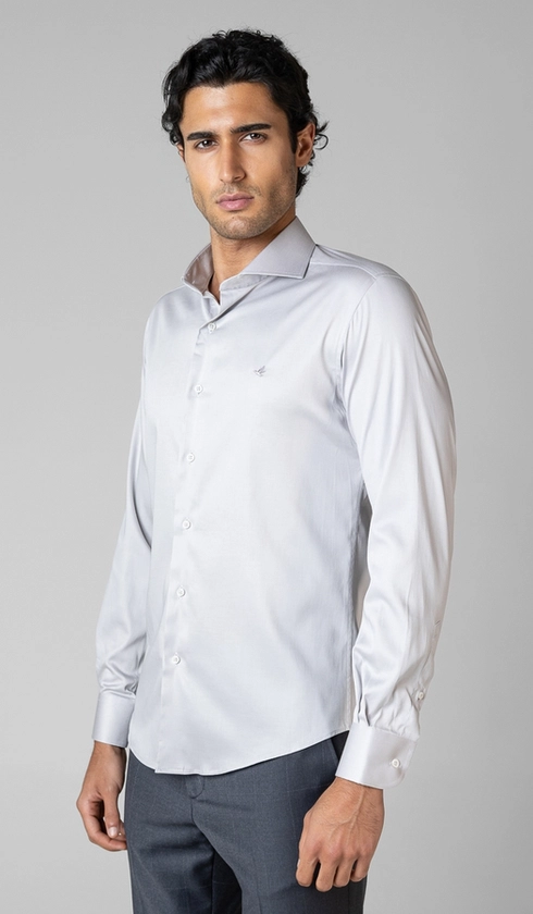 Camisa Social Manga Longa Cetim Lisa Slim