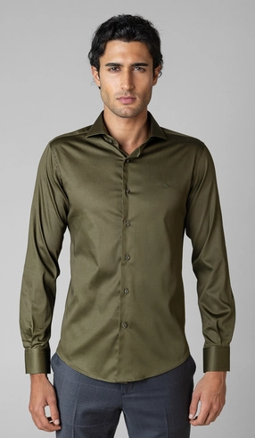 Camisa Social Manga Longa Cetim Lisa Slim