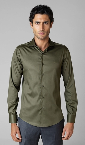 Camisa Social Manga Longa Cetim Lisa Slim