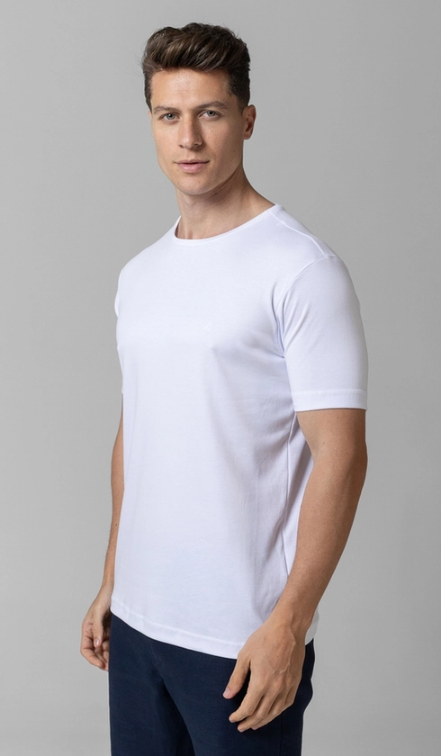 T-Shirt Manga Curta Gola Careca Lisa Silver Cotton