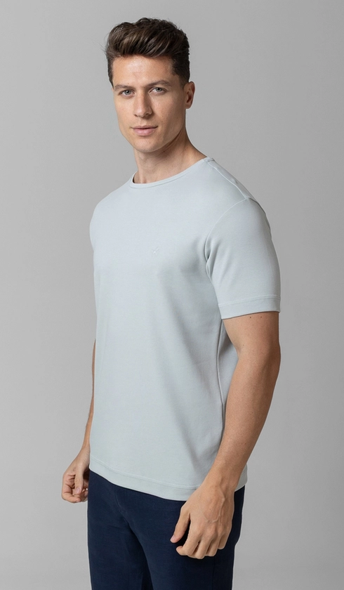 T-Shirt Manga Curta Gola Careca Lisa Silver Cotton
