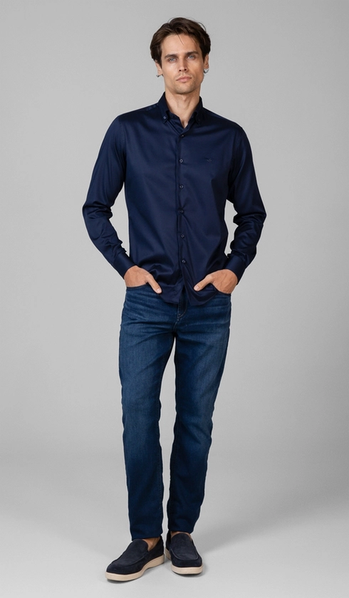 Camisa Manga Longa Slim Cetim Lisa