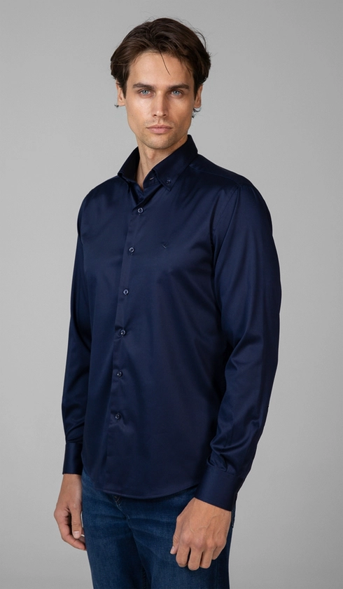 Camisa Manga Longa Slim Cetim Lisa