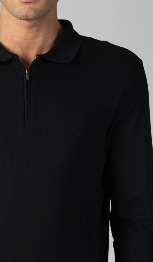 Polo Manga Longa com Meio Zíper Interlock