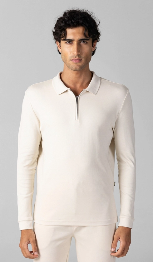 Polo Manga Longa com Meio Zíper Interlock
