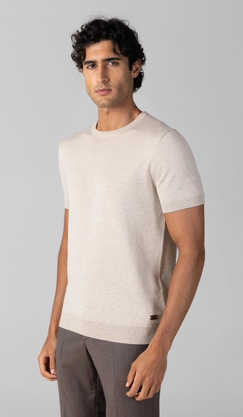 T-Shirt Manga Curta Gola Careca Malha Tricot