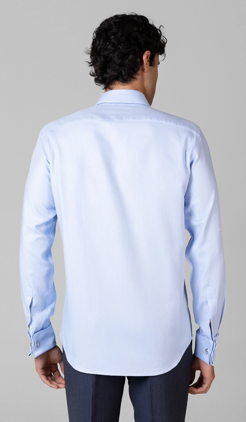 Camisa Social Slim de Punho Duplo Maquinetada
