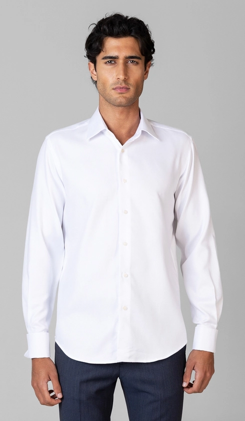 Camisa Social Slim de Punho Duplo Maquinetada