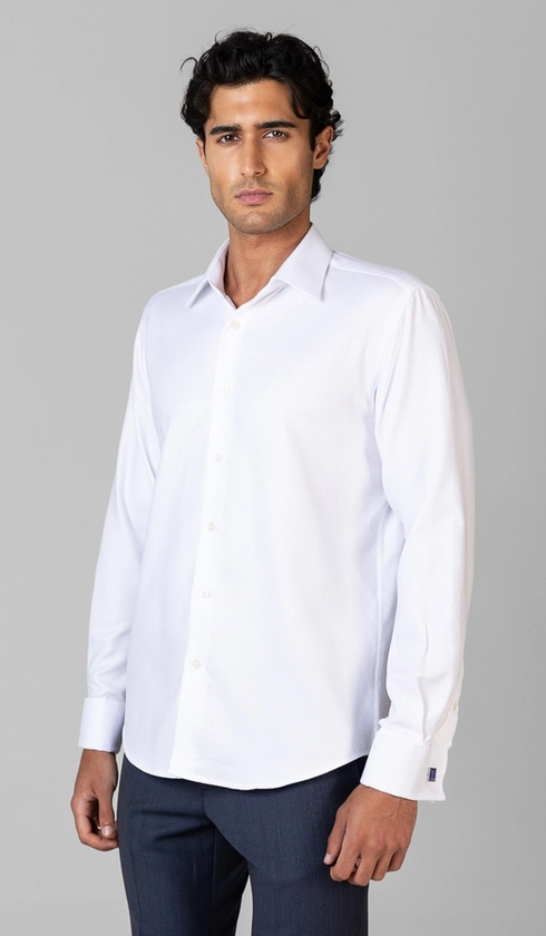 Camisa Social Slim de Punho Duplo Maquinetada