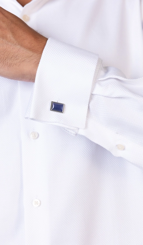 Camisa Social Slim de Punho Duplo Maquinetada