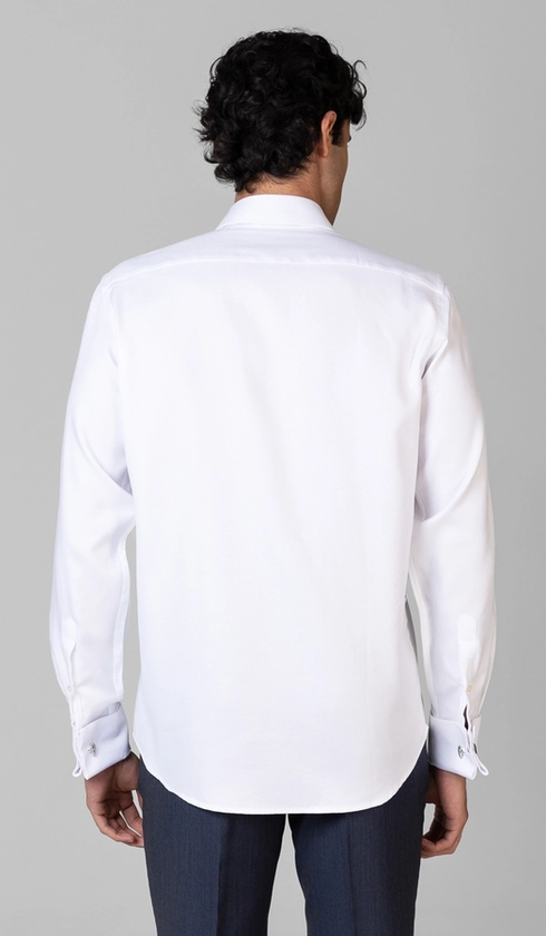 Camisa Social Slim de Punho Duplo Maquinetada