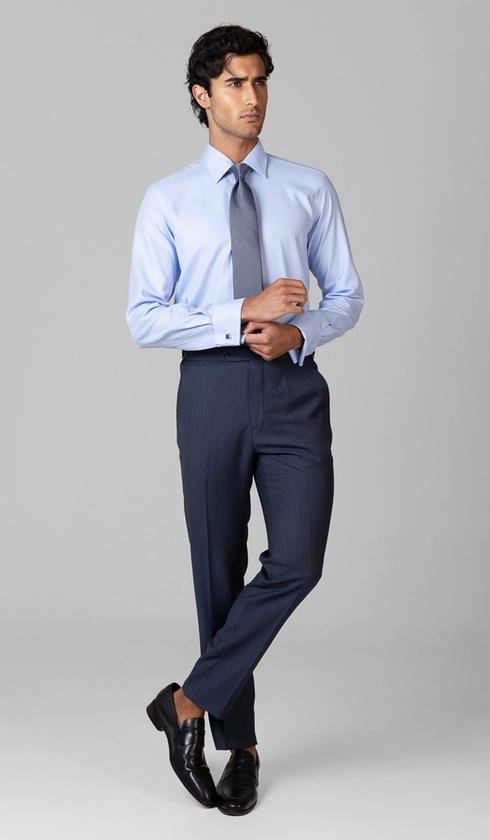 Camisa Social Slim de Punho Duplo Maquinetada