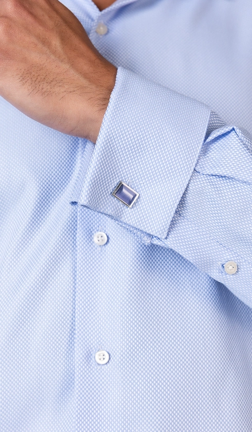 Camisa Social Slim de Punho Duplo Maquinetada