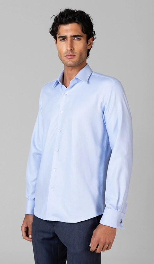 Camisa Social Slim de Punho Duplo Maquinetada